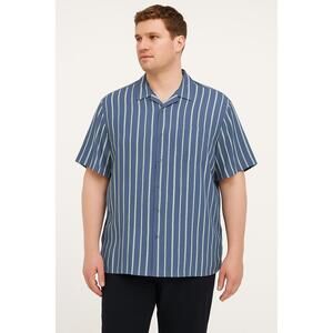 Free Assembly Shirt Unisex XXL Blue Green ButtonUp Striped Short Sleeve Viscose‎